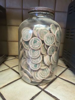 🪵 Vintage Bushel Basket Market Wooden Nickels + Free Jar 🪵