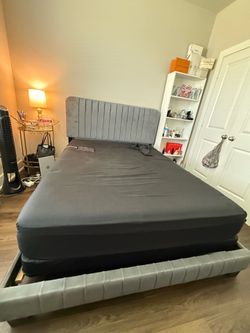 Gray Velvet Queen Bed With Box Spring
