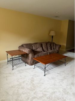 Brown couch + tables