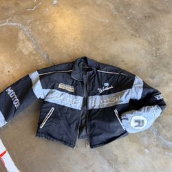 Fashion Nova Speed Racer Jacket - Black & Grey Moto Streetwear Racing Bomber Jacket - Size S