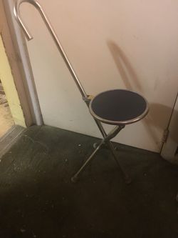 A-Portable STOOL And WALKING Cane LITE WEIGHT And STURDY FOLDS Up NICELY $10.00
