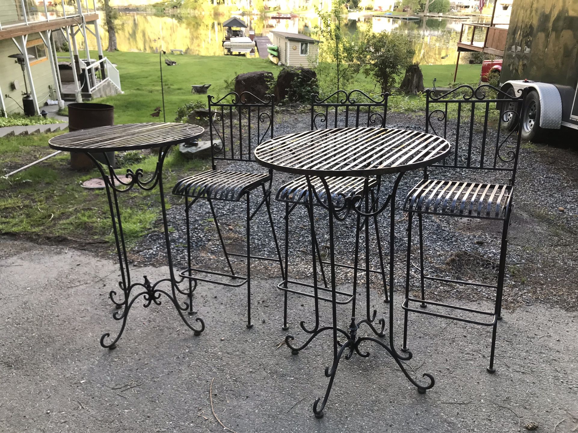 Wrought Iron Bar Size Bistro Tables & Folding Chairs