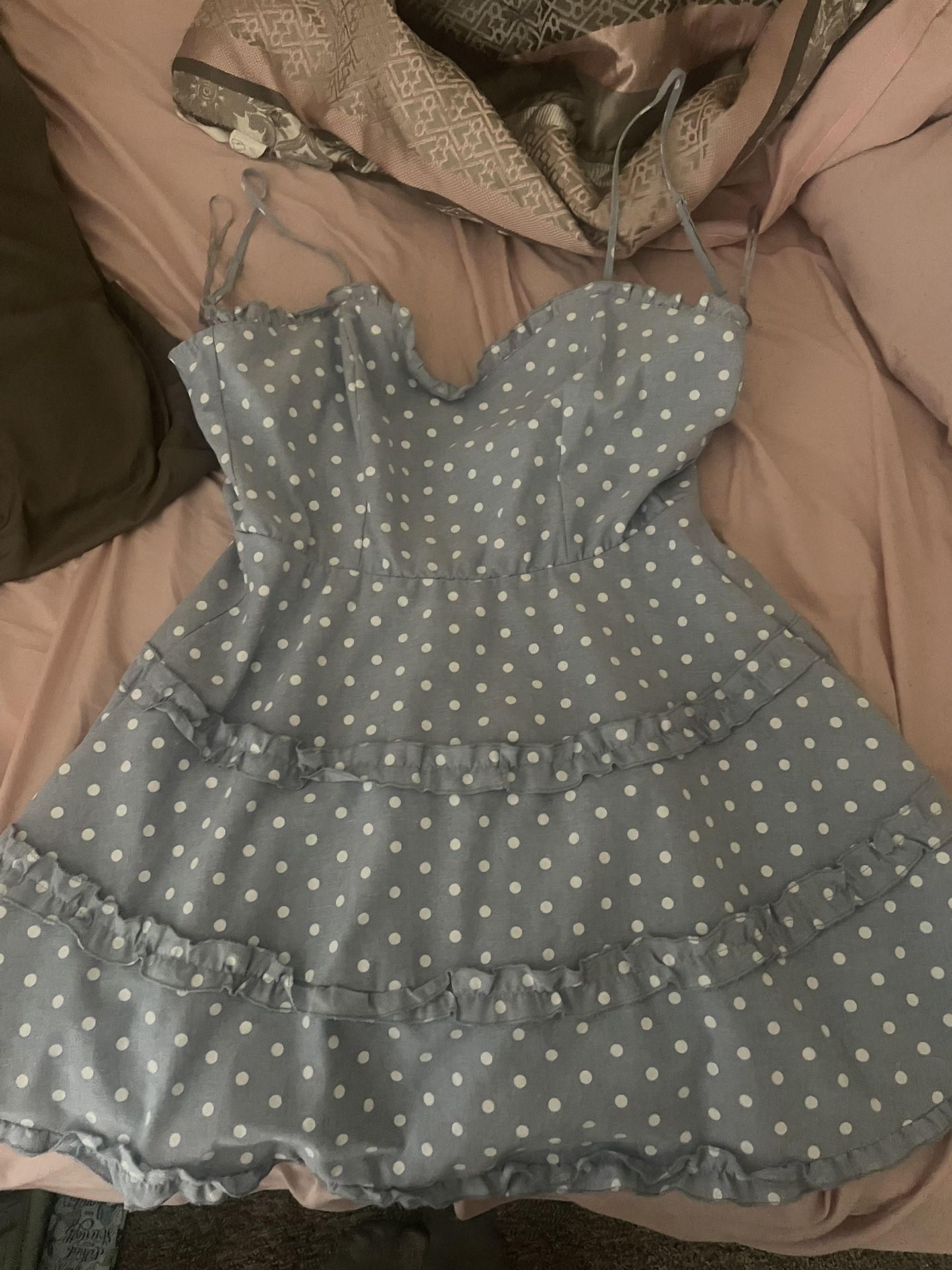 Blue And White Polka Dot Dress
