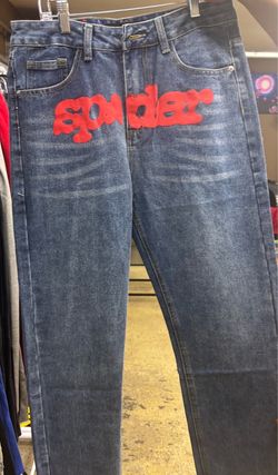Sp5der Blue Denim Jeans Red Logo