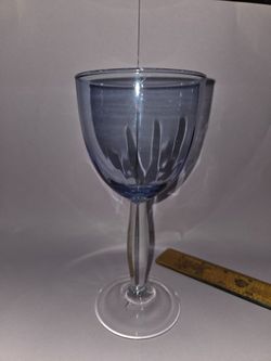 Light Blue 1 Water Goblet with Clear Steam Glass 7" Tall
