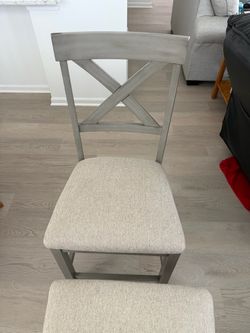 Set of 2 - Gray Wood Pub Chair with Upholstered Seat