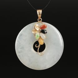  Jadeite Bi Disc Pendant with 14K Jadeite and Black Onyx Accents