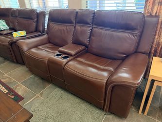 Brown Leather power reclining loveseat