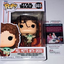 AMY SEDARIS SIGNED PELI MOTTO GROGU STAR WARS MANDALORIAN 665 FUNKO POP JSA COA