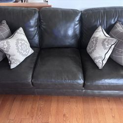 Dark Grey Sofa Set Italian Leather– 3-Seater + 3-Seater + 2-Seater (Used)
