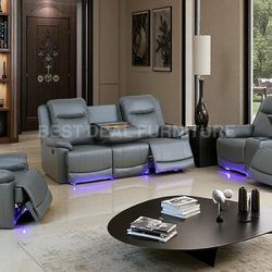 Gray Power Reclining Couch 3-Pc Set — Sofa • Loveseat • Chair