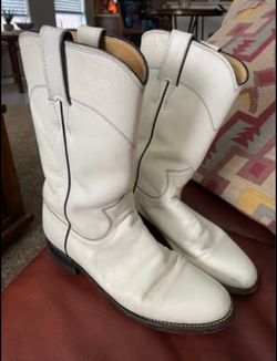 Vintage Pearl White Justin Cowgirl Boots, Size 5.5B