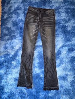 Black rhinestone flame jeans size 32