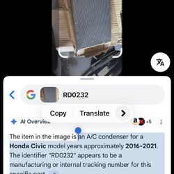 an A/C condenser for a Honda Civic model years approximately 2016-2021. The identifier "RD0232" appears to be a manufacturing or internal tracking num