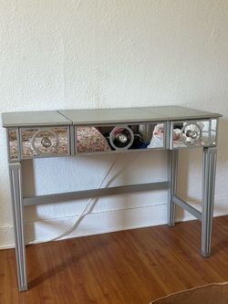 Silver Desk/Vanity WITH outlets inside!