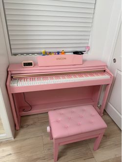Pink 88 Key Weighted Keyboard Piano & Chair, With Stand, 3 Pedal & MIDI Connect Full size Electric