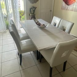 Stone Dining Table - WHITE dining CHAIRS
