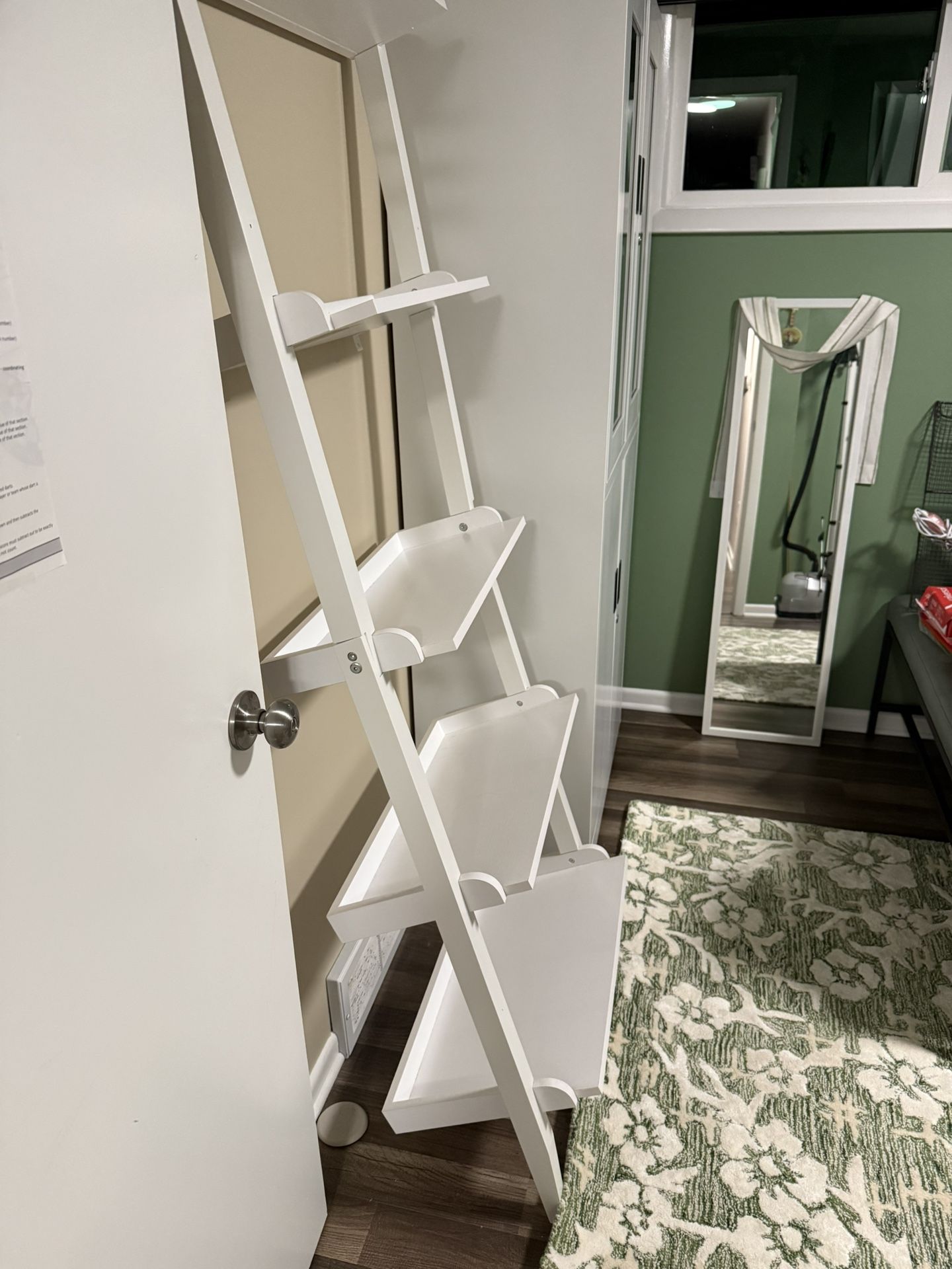 Pair Of Ladder 5 Shelf Bookshelves- White- Great Addition For Small Space