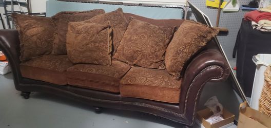 Full-size leather Boho sofa and pillows
