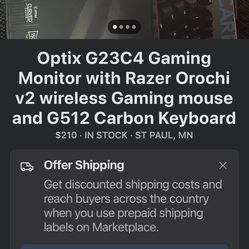 Optix G23C4 Gaming Monitor with Razer Orochi v2 wireless Gaming mouse and G512 Carbon Keyboard