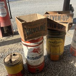 Vintage Antique Oil Cans Farm Fresh Coco Cola Man Cave 