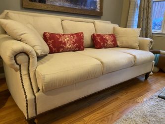 Linen nailhead sofa