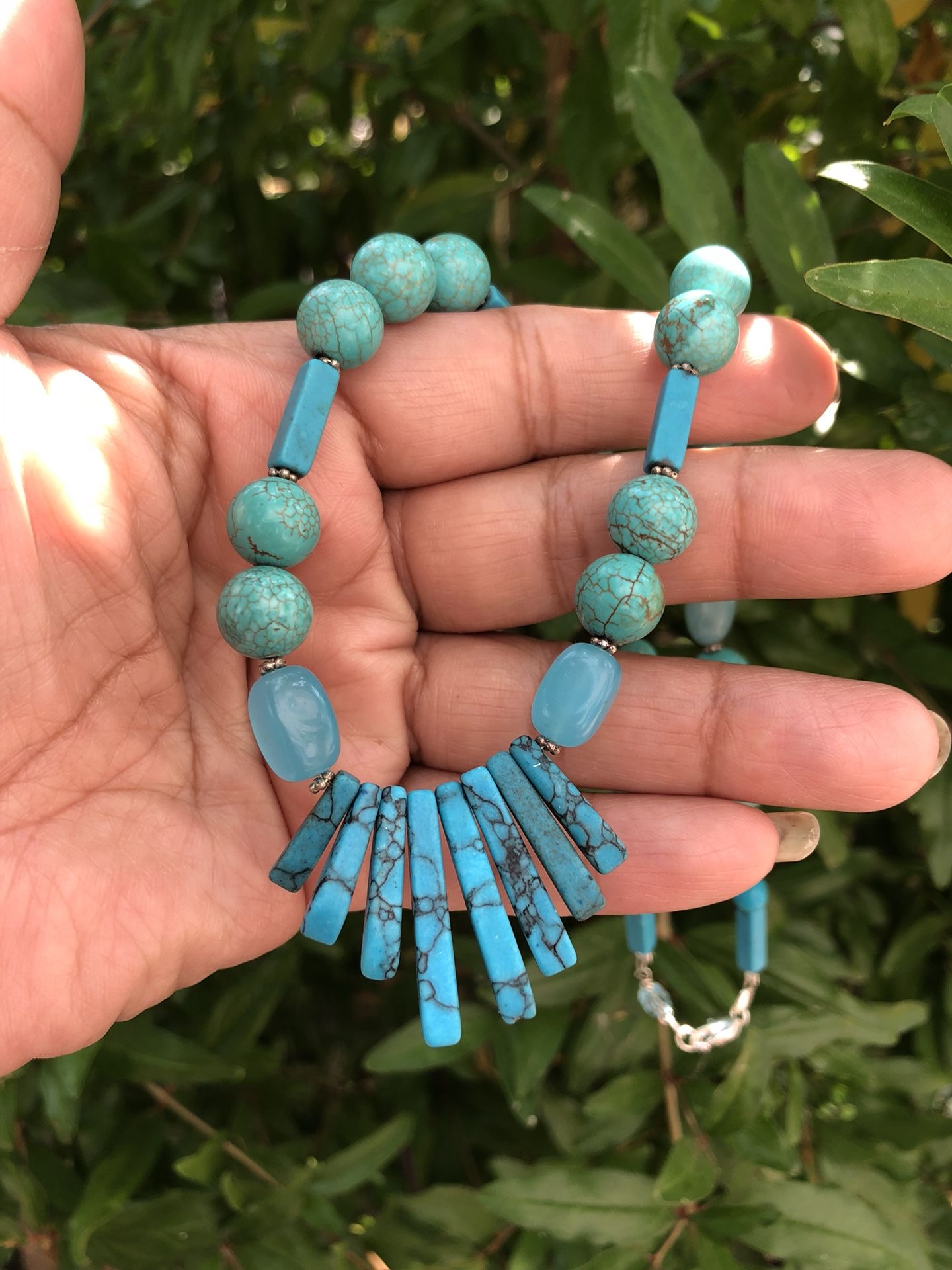 Blue chalcedony,amazonite crysocolla beads gemstone 925 sterling