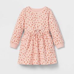 Cat & Jack Girls 2T Twin Bundle Peach Heart Print Sweatshirt Dress Long Sleeve