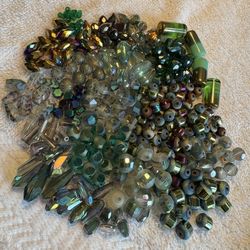 GLASS BEADS 270+ PIECES LANDSCAPE GREENS AND RAINBOW DREAMS 
