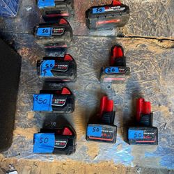 9 Milwaukee batteries 3.0 asking $50 each and 2/ 9.0 /12v asking $50 each 