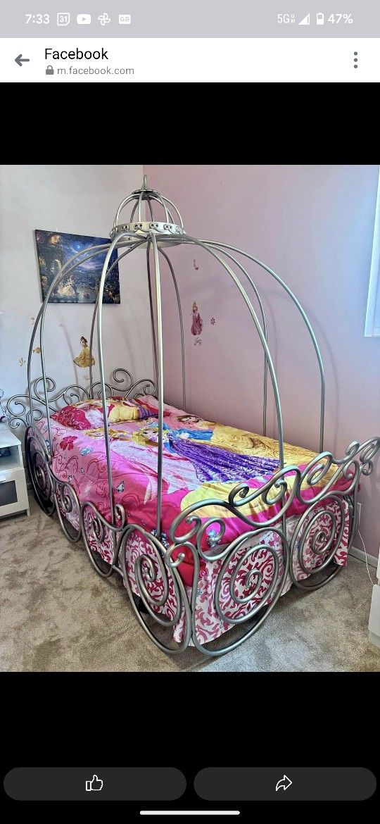 Cinderella Pumpkin Carriage Canopy Twin Bed Frame
