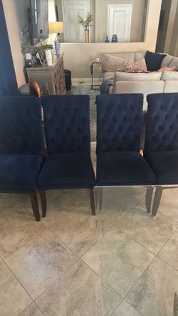 Navy Blue Tufted Velvet Dining Chairs Set of 4