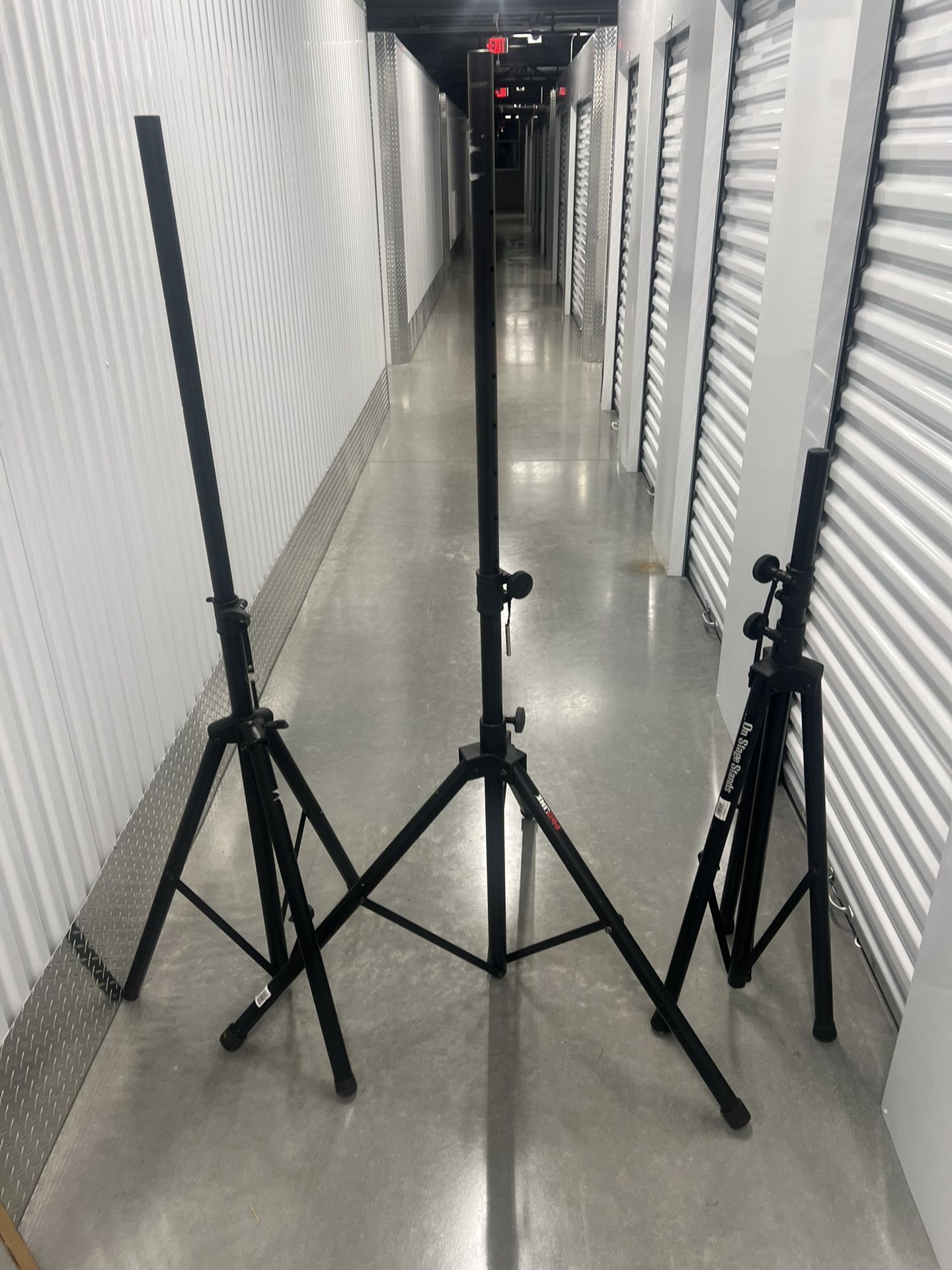 Lot of 3 speak stands all for 70 or priced from left to right. $20 no name brand. $30 for the pro line and 35 for the on stage . Location below 31705