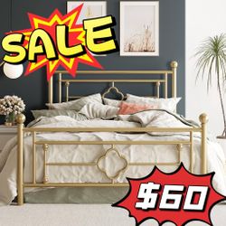 CLEARANCE 14 Inch Full Size Metal Platform Bed Frame with Vintage Victorian Style, Wrought Iron Headboard and Footboard/Mattress Foundation for Storag