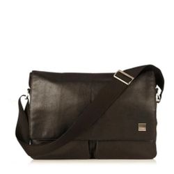 Knomo London BLACK  Leather Laptop Bag. Thick Adjustable Strap. 