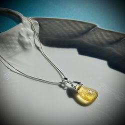 Bright Yellow Japanese Sea Glass On Sterling Silver Necklace