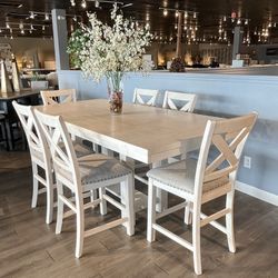 White 7PC Counter Height Dining Table Set 