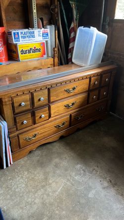 Vintage Solid Wood Dresser with Brass Hardware