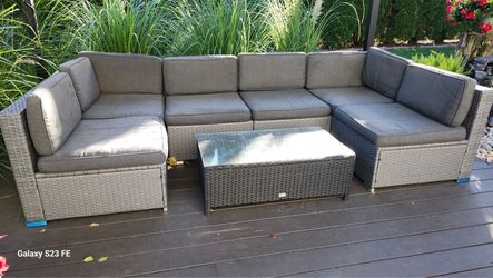 Outdoor Rattan Sectional Sofa Set with Coffee Table