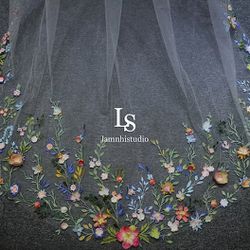 Floral Colorful Cathedral Veil