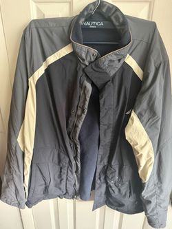 Nautica navy and cream color-blocked windbreaker jacket #windbreaker #colorblock