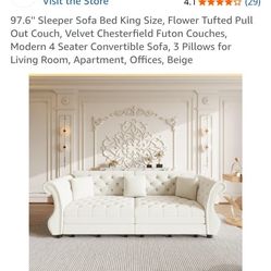 White Tuffed Couch  Sofa Bed