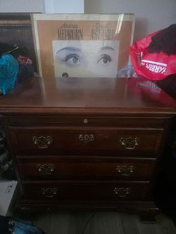 Dark Wood 3-Drawer Dresser with Brass Hardware