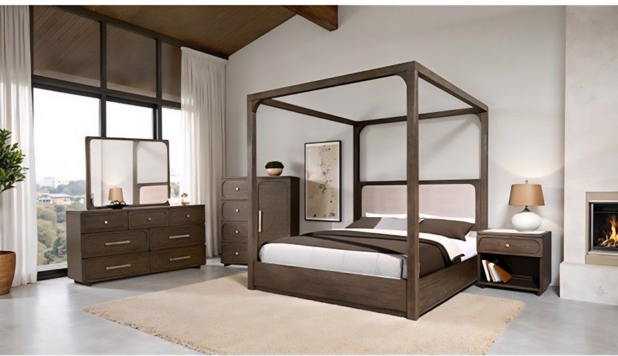Frame Queen W Canopy Dark Walnut Finish, Platform Bed. New Especial Price