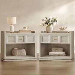 Set 2, 26" Wide Nightstands with Drawer Large Queen Size Nightstands Set of 2, Modern Bedside Table for Bedroom, Side End Table with Round Corners Gre