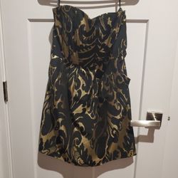 Black and Gold Strapless Mini Dress