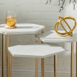 Faux Marble/Gold Hexagon Nesting Tables Set