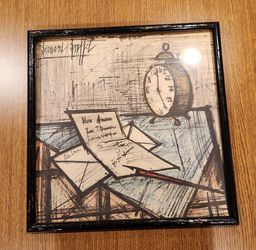 Vintage Framed Bernard Buffet-Style Art Print – 12" × 12"
