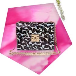 Black Silver And Gold Graphic Purse New 