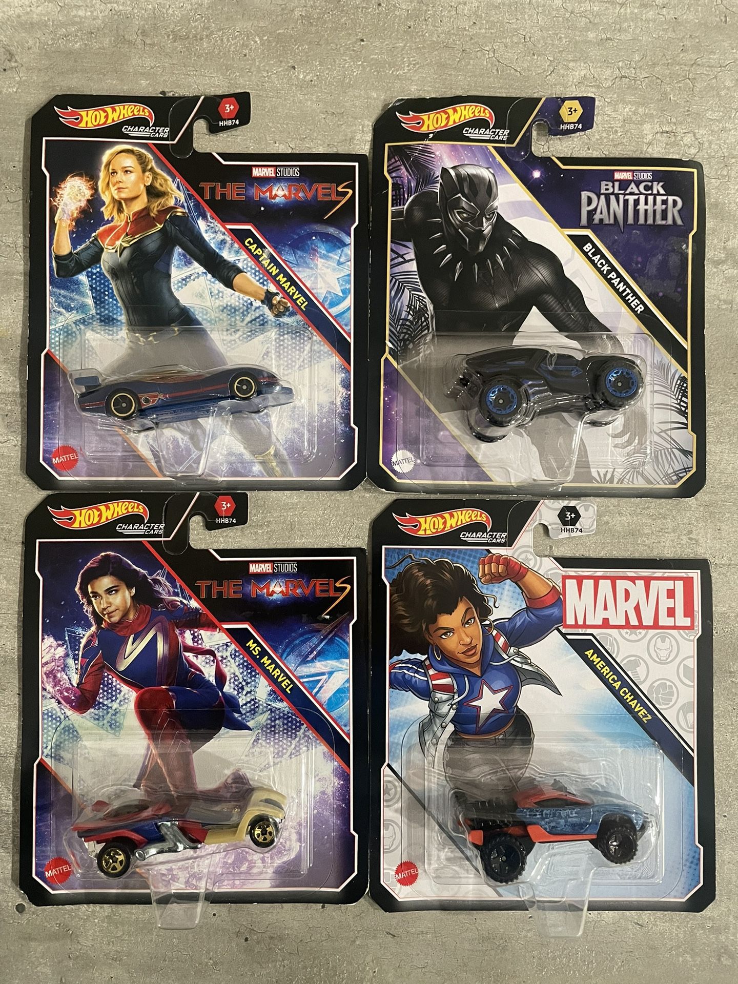 Hot Wheels Character Cars Black Panther Captain Marvel Ms Marvel America Chavez